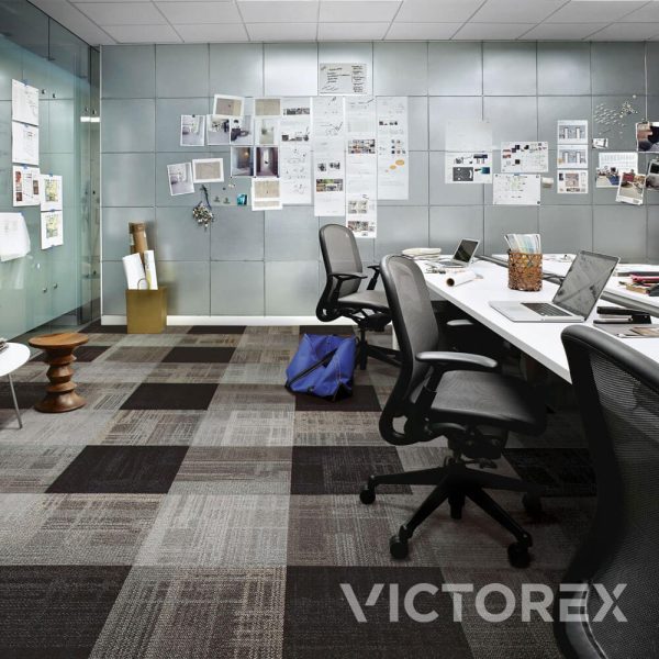 Interface Aerial AE310 carpet tile in meeting room in Greige, Mist, Ink colour
