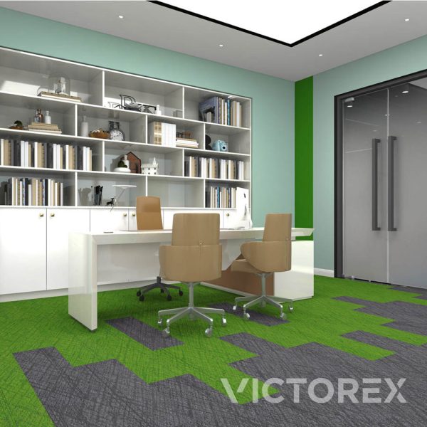 Victorex Moderna carpet tiles Dimgray colour in study room with bookshelves