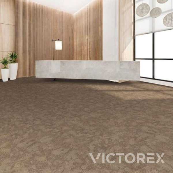 Victorex Surface carpet tiles Dessert colour in luxury reception area with wood accents